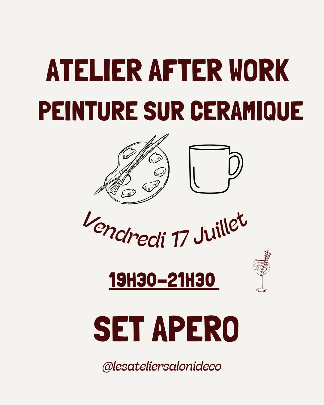🍷 Apéro Peinture sur céramique (15€ d'acompte) - Les afterworks d’Aloni